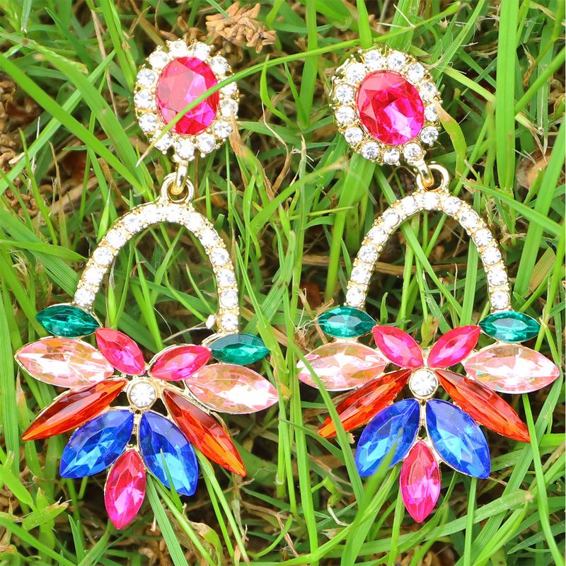 Women's Retro Bohemian Geometric Flowers Alloy Earrings Diamond Artificial Rhinestones Drop Earrings