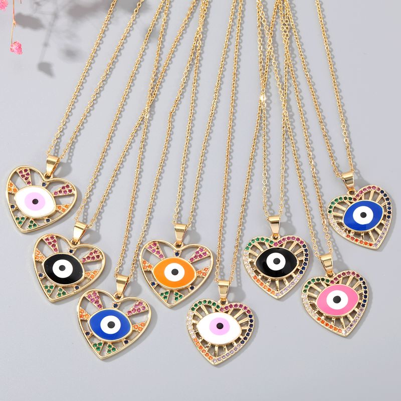 Women's Vintage Style Devil's Eye Heart Shape Copper Necklace Inlaid Zircon Zircon Necklaces