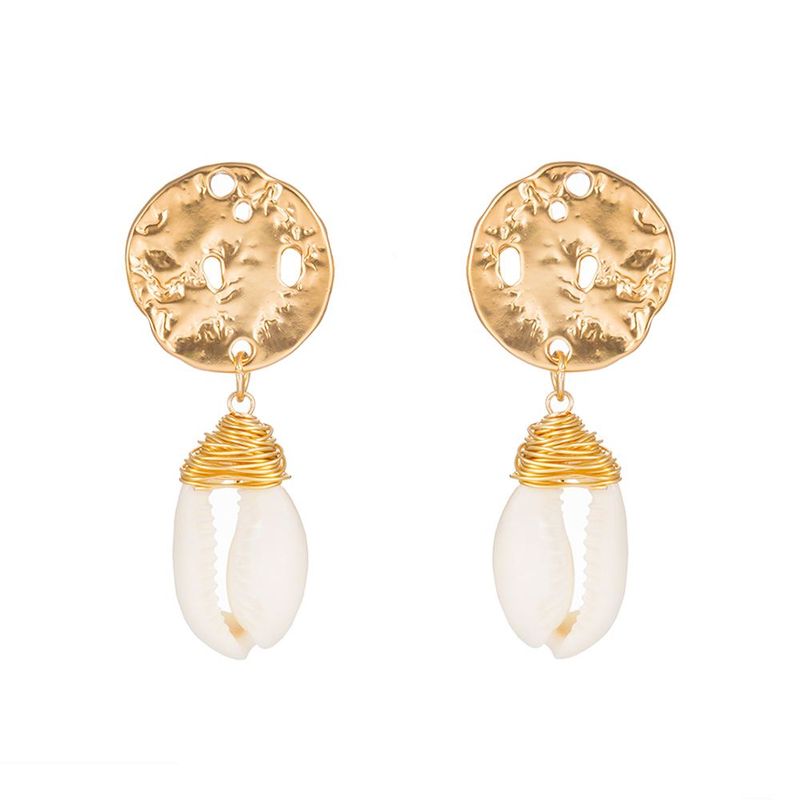 Vintage Style Round Shell Alloy Plating Inlay Shell Drop Earrings
