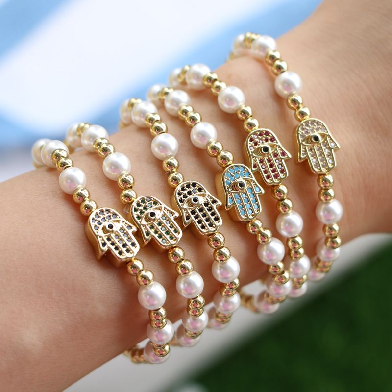 Elegant Palm Copper Beaded Artificial Pearls Bracelets 1 Piece