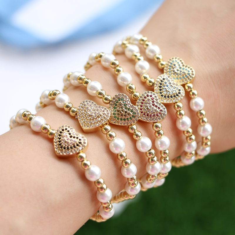 Simple Style Heart Shape Copper Beaded Pearl Bracelets 1 Piece