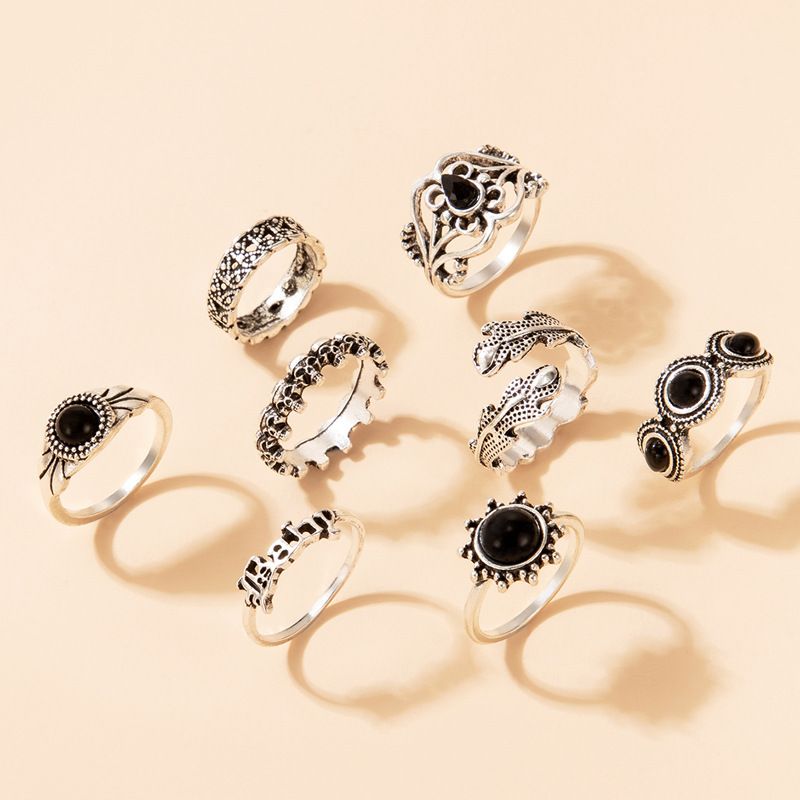 Retro Alloy Letter Pattern Flowers Skull Ring Daily 1 Set