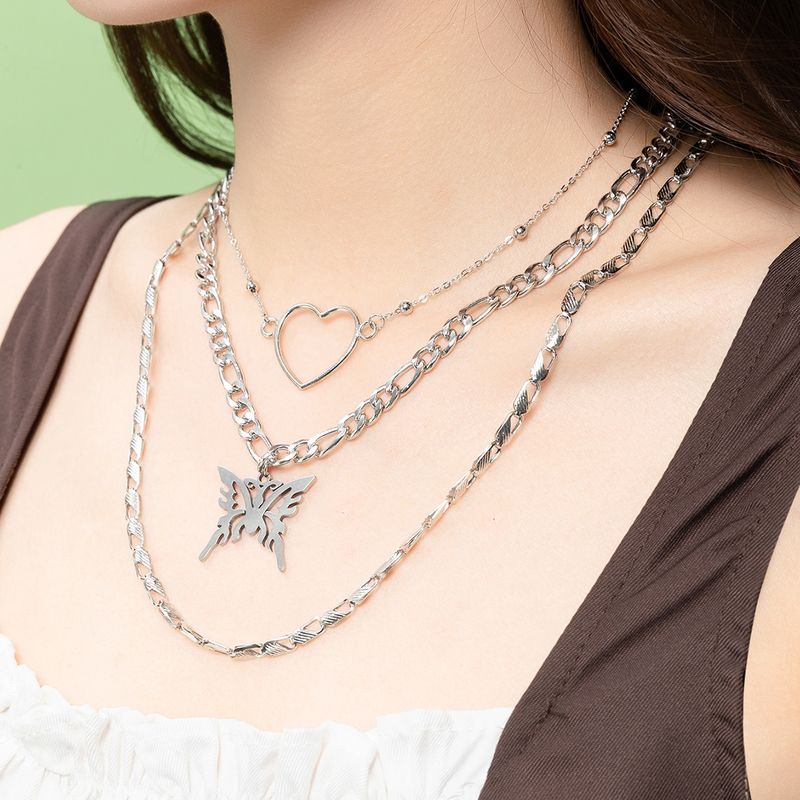 Fashion Heart Shape Butterfly 304 Stainless Steel Women'S Necklace