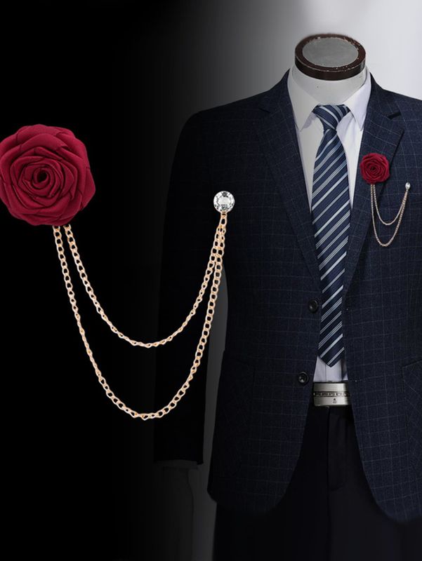 Men's British Style Rose Cloth Brooches Artificial Rhinestones