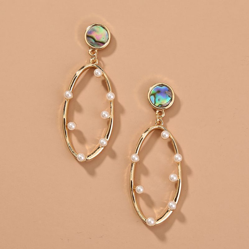 Elegant Oval Alloy Inlaid Pearls Artificial Pearl Earrings 1 Piece