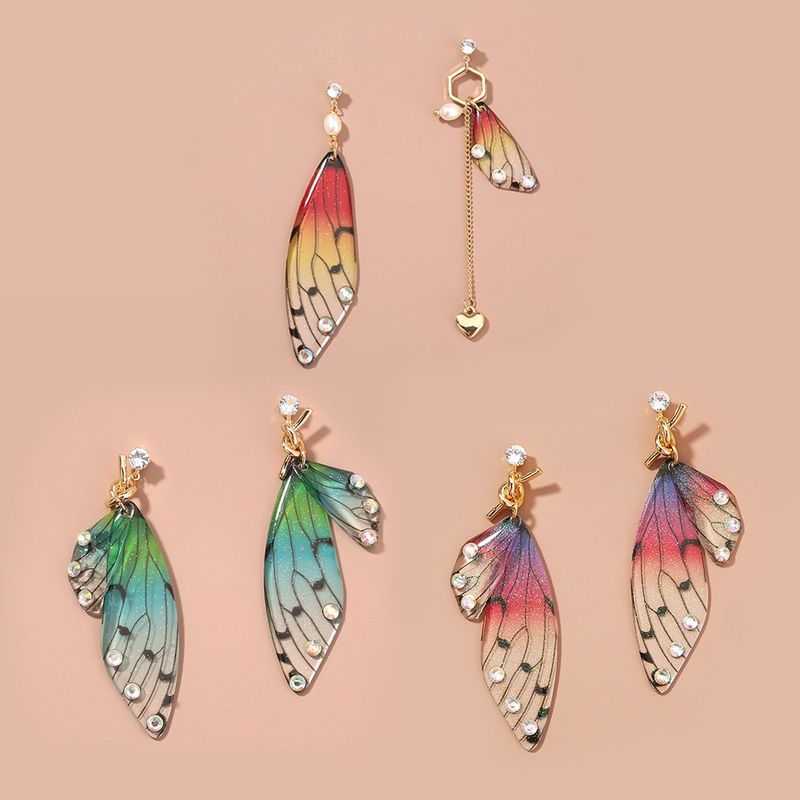 Bohémien Ailes Papillon Résine Strass Artificiels Des Boucles D'oreilles 1 Paire