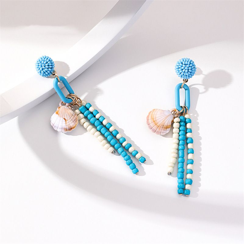 Neue Mode Shell Decor Lange Perlen Quaste Ohrringe