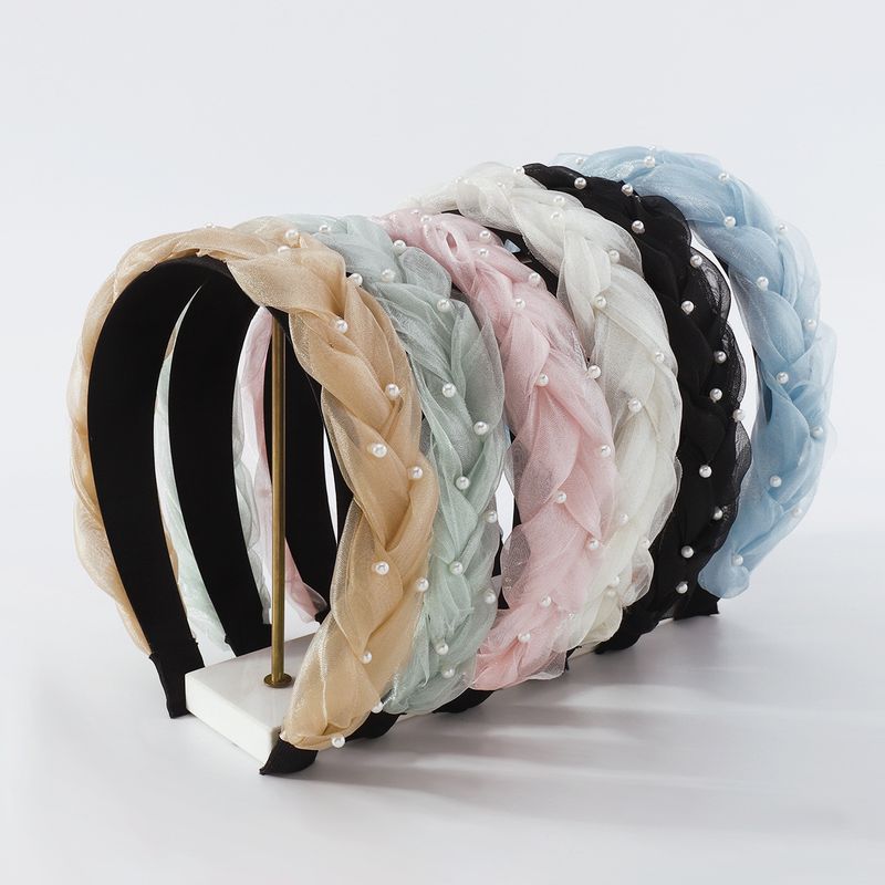 Fashion Imitation Pearl Twist Weave Solid Color Women's Headband Wholesale