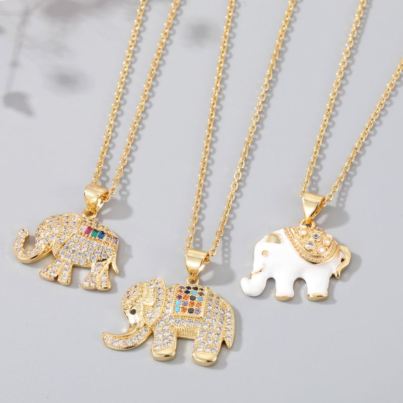 Unisex Simple Style Elephant Alloy Necklace Plating Zircon Necklaces