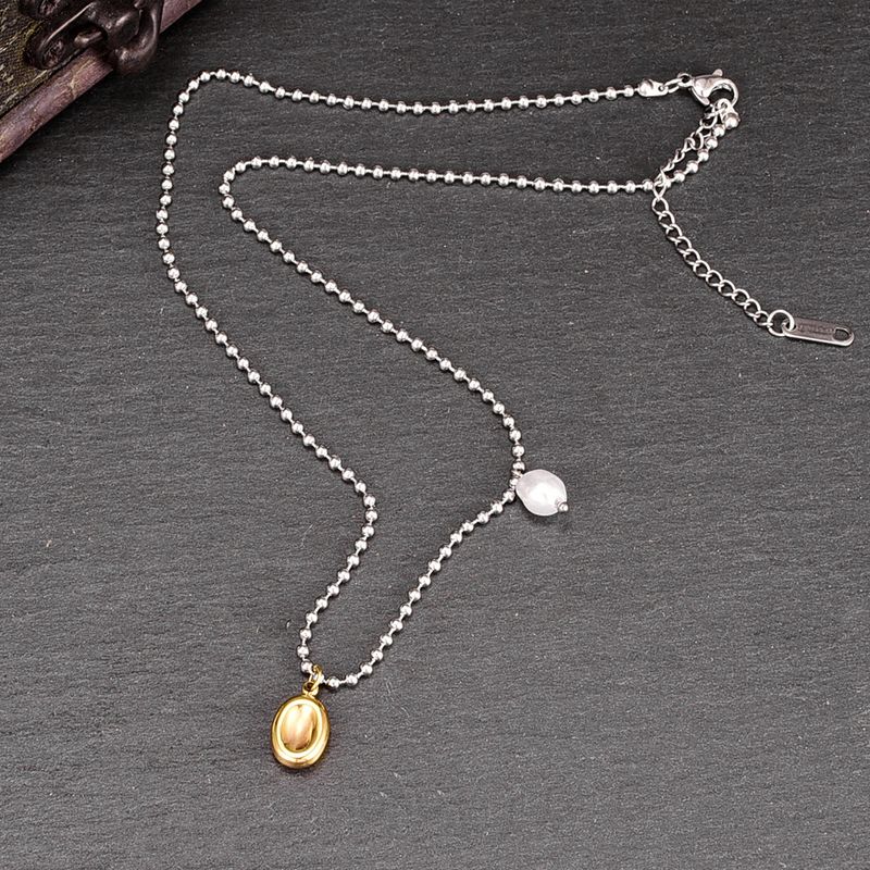 Nouveau Style Simple Bean Perle Pendentif Chaîne Perlée Titane Acier Collier