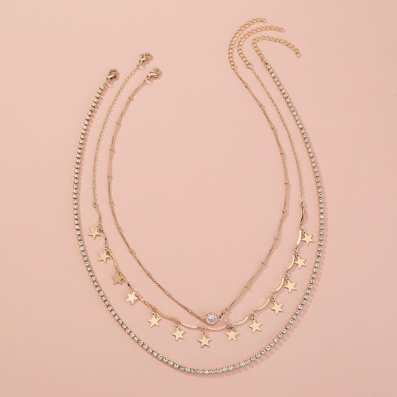 Wholesale Jewelry Fashion Pentagram Tassel Iron Zircon Plating Necklace
