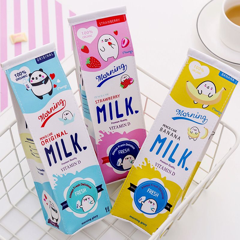 Cartoon Niedliche Milch Muster Mädchen Einfache Große Kapazität Schreibwaren Tasche