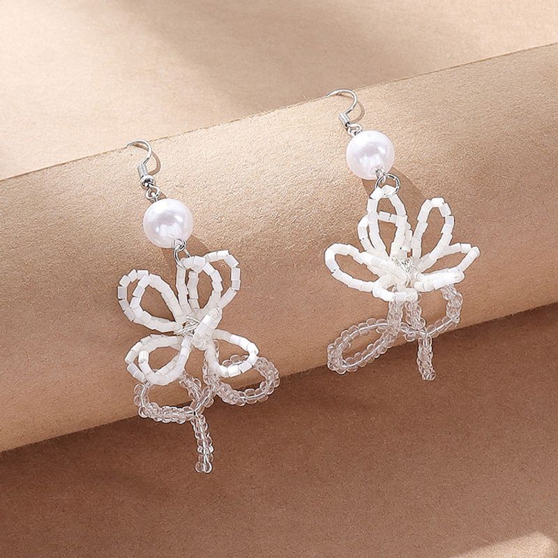 Fashion Flower Beaded Pearl Drop Earrings 1 Pair