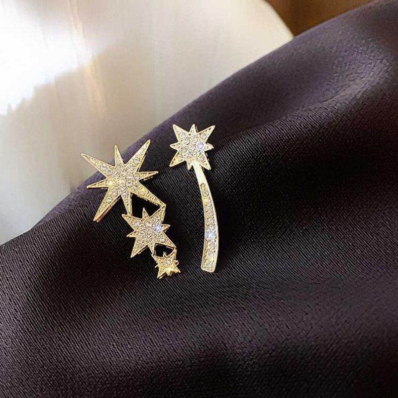 Fashion Star Alloy Asymmetrical Rhinestone Ear Studs 1 Pair