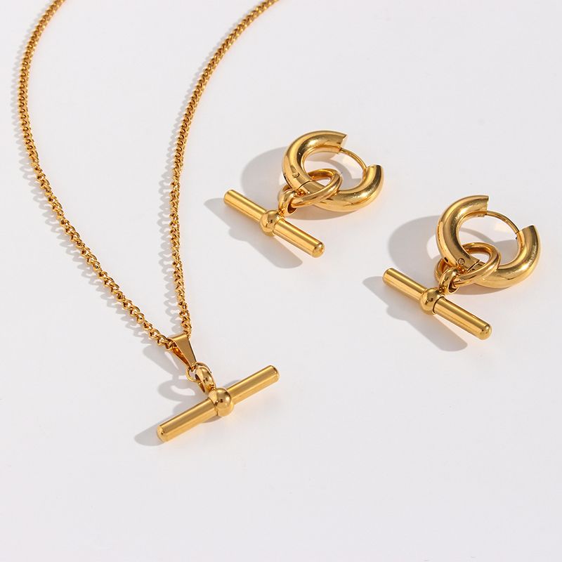 Vintage Style Geometric Stainless Steel Plating Gold Plated Pendant Necklace Hoop Earrings