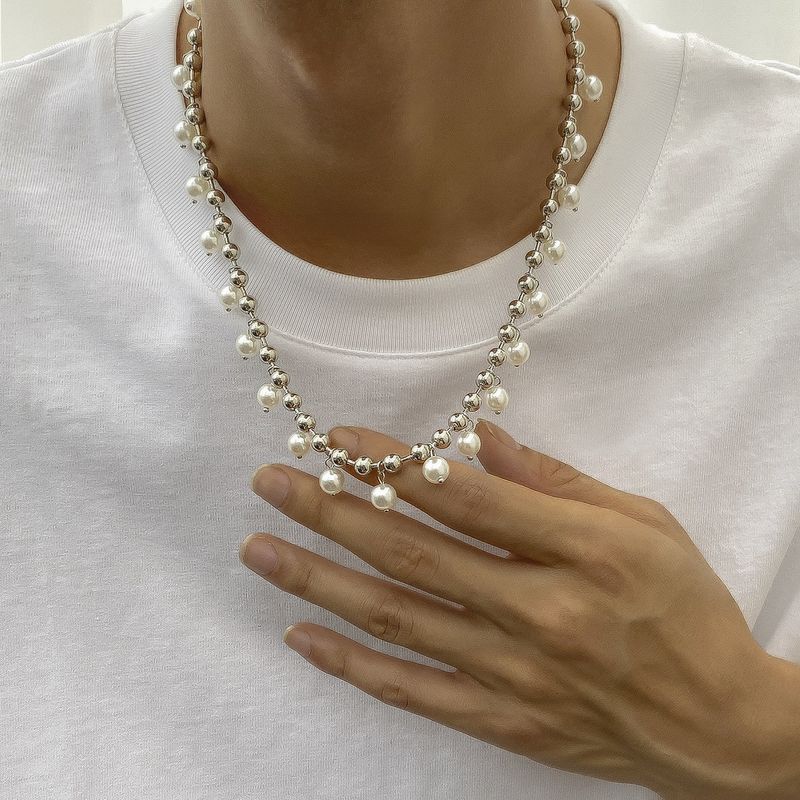 Fashion Geometric Iron Pearl Chain Men'S Necklace