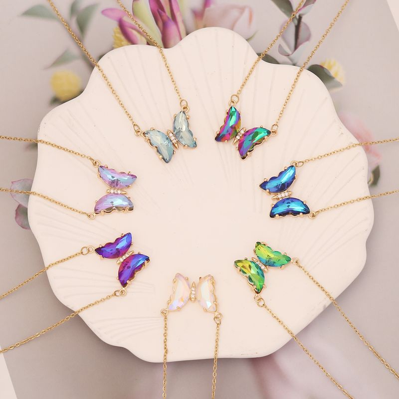 Stainless Steel 18K Gold Plated Elegant Plating Butterfly Glass Necklace