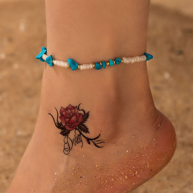 Sweet Multicolor Imitation Pearl Alloy Beaded Anklet