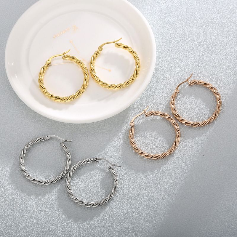 Fashion Spiral Stripe Plating Titanium Steel 18K Gold Plated Earrings