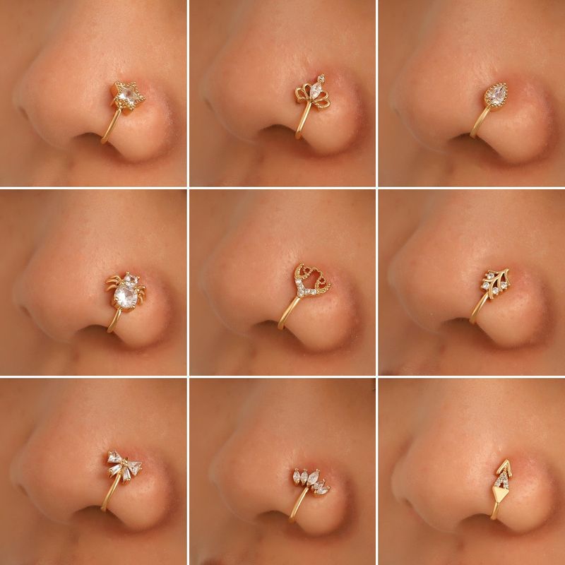 Fashion Star Water Droplets Bow Knot Copper Plating Zircon Nose Studs