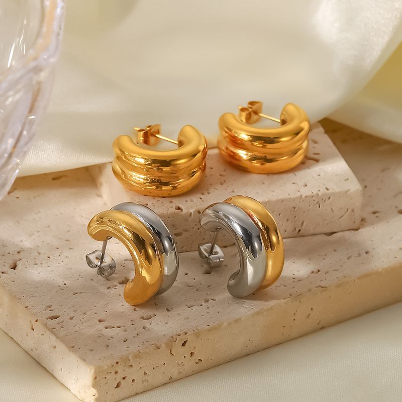 Simple Style C Shape Plating Stainless Steel Gold Plated Ear Studs
