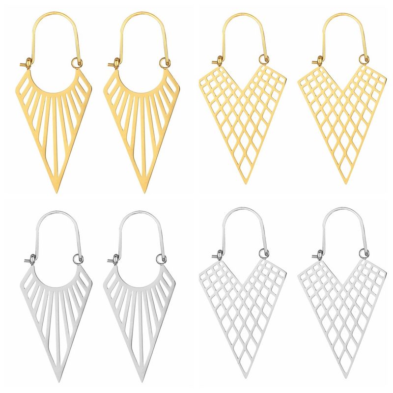 Exaggerated Triangle Plating Hollow Out Titanium Steel Earrings