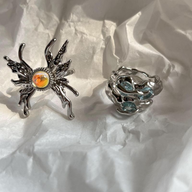 Vintage-stil Geometrisch Spinne Legierung Inlay Künstliche Edelsteine Offener Ring
