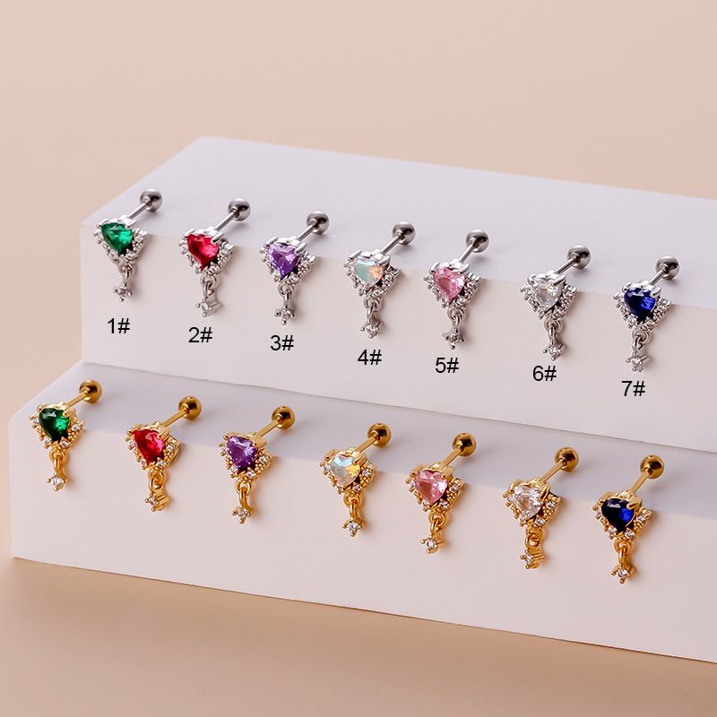 Ear Cartilage Rings & Studs Glam Heart Shape 316 Stainless Steel  Copper Plating Zircon