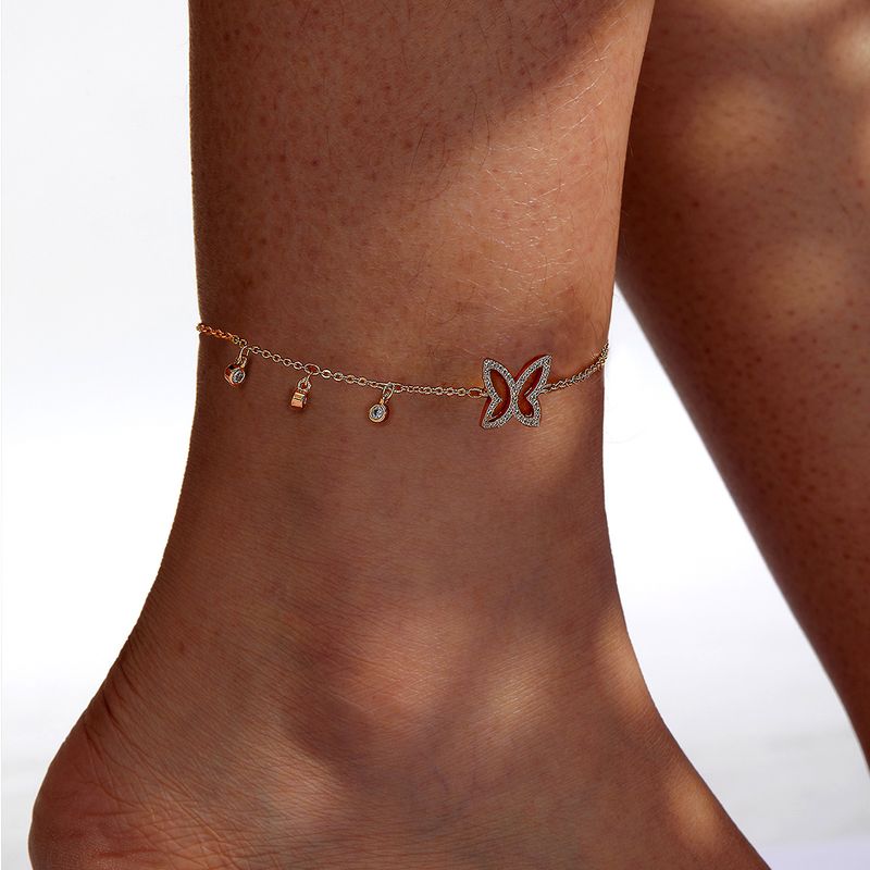 Fashion Butterfly Copper Plating Inlay Zircon Anklet 1 Piece