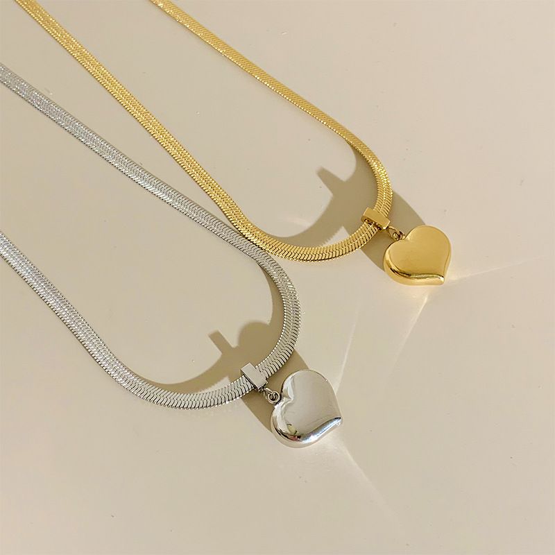 Edelstahl 304 16 Karat Vergoldet Weißgold Plattiert Vergoldet Mode Überzug Metall Kette Herzform Halskette