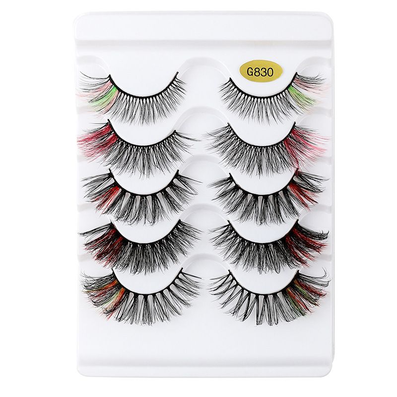 New Natural Thick Lengthened Color Hair False Eyelashes 5 Pairs