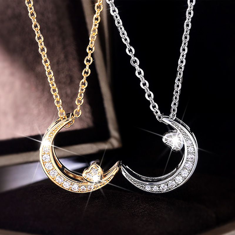 Luxurious Moon Copper Necklace Inlay Zircon Copper Necklaces
