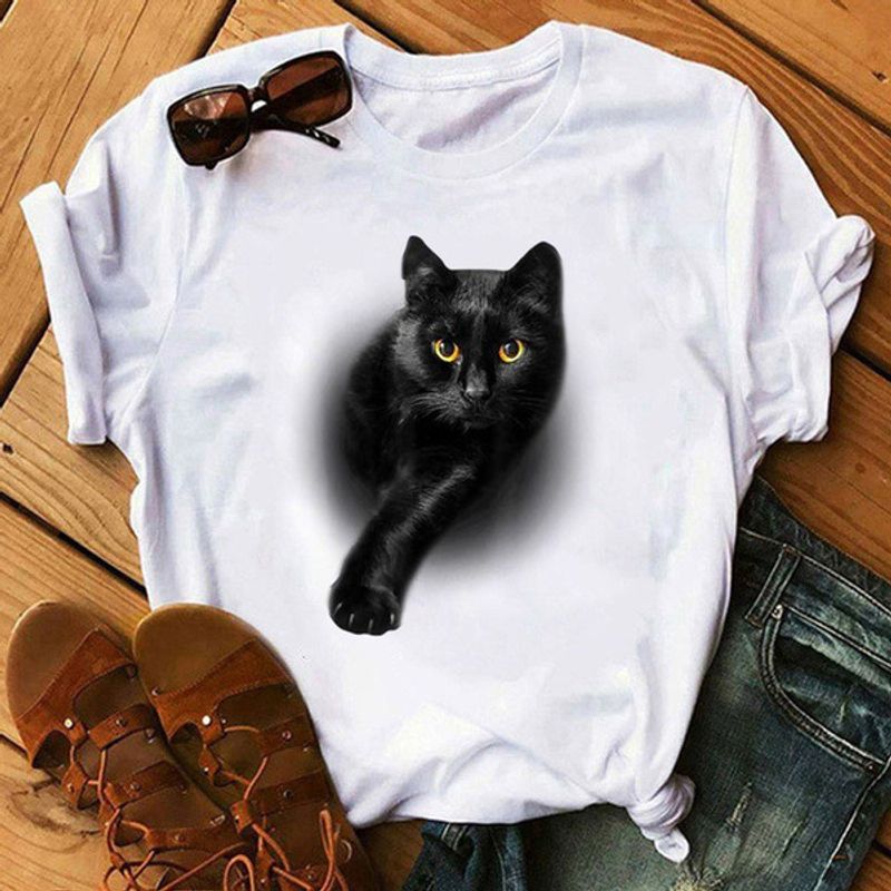 Frau T-shirt Kurzarm T-shirts Drucken Strassenmode Katze