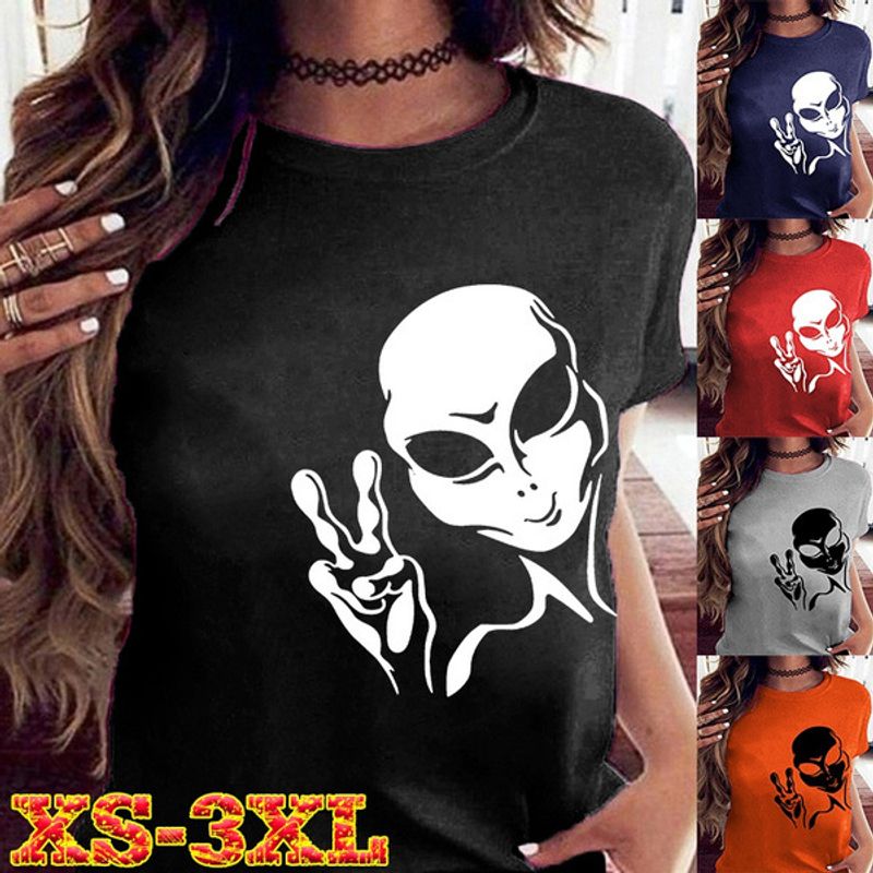 Mujeres Camiseta De Manga Corta Manga Corta Camisetas Impresión Ropa De Calle Extraterrestre
