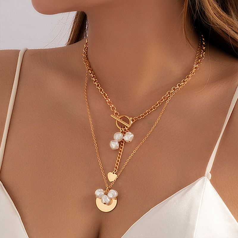 Ethnic Style Heart Shape Alloy Plating Artificial Pearls Necklace