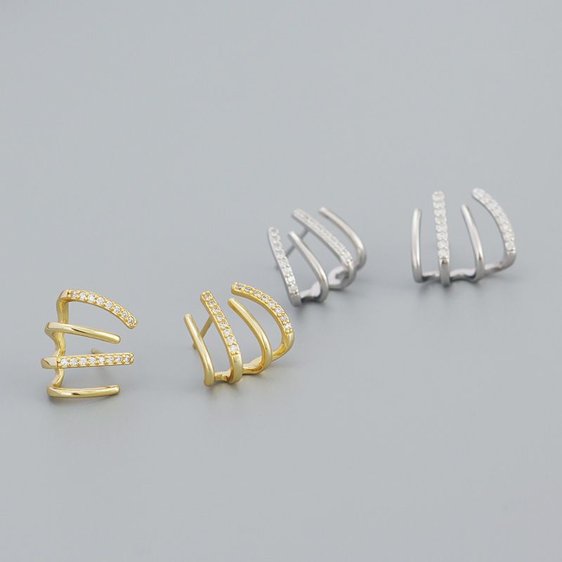 Einfacher Stil Geometrisch Sterling Silber Ohrstecker Überzug Metall Strass 925 Silber Ohrringe