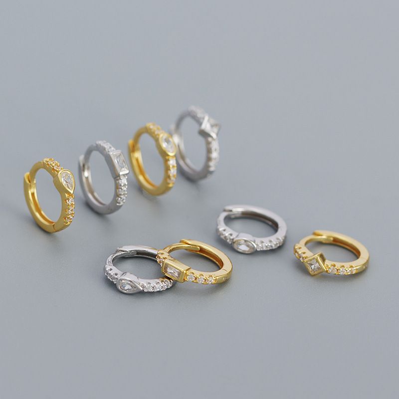Simple Style Circle Sterling Silver Earrings Plating Zircon 925 Silver Earrings