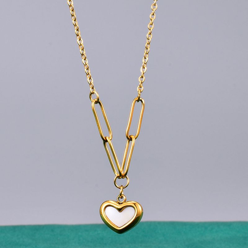 Fashion Heart Shape Titanium Steel Pendant Necklace Plating Shell Stainless Steel Necklaces