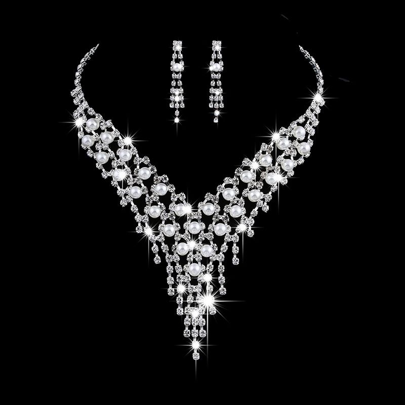 Mode Geometrisch Legierung Überzug Inlay Künstliche Perle Strass Ohrringe Halskette