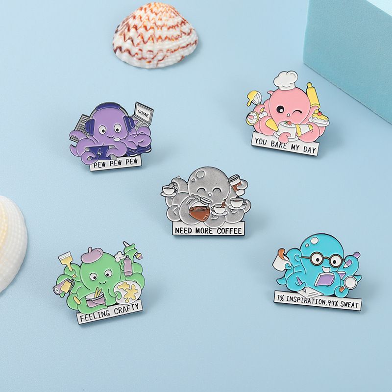 Cartoon Style Octopus Alloy Stoving Varnish Brooches