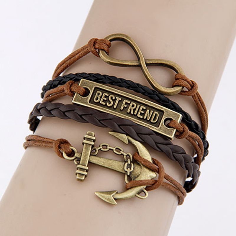 Retro Anchor Twist Pu Leather Synthetic Fibre Alloy Layered Bracelets 1 Piece