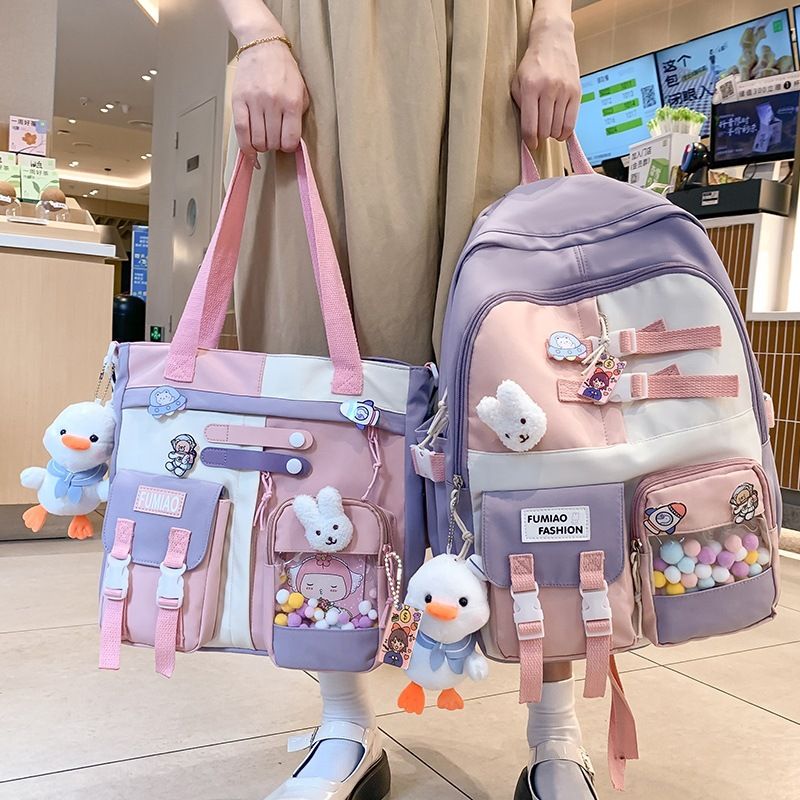 Cute Color Block Square Zipper Backpack