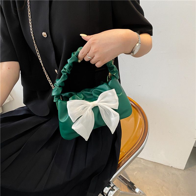 Women's Small Pu Leather Solid Color Cute Bowknot Square Zipper Handbag Crossbody Bag