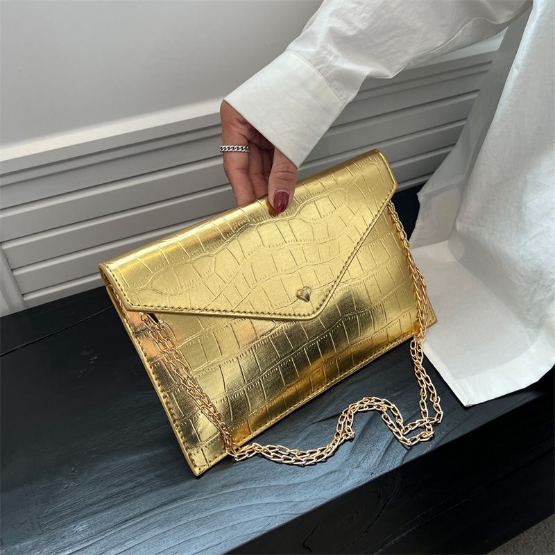 Pu Leather Plaid Solid Color Chain Square Evening Bags