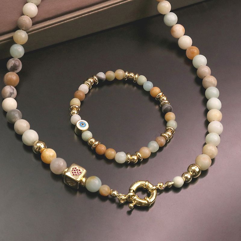 Fashion Round Mixed Materials Handmade Inlay Natural Stone Bracelets Necklace