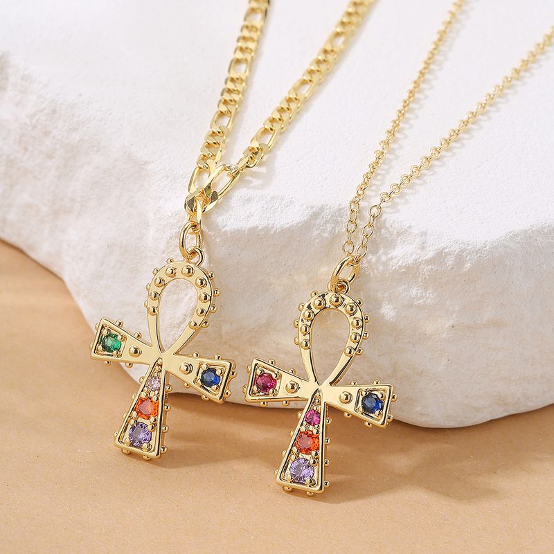 Mode Kreuzen Kupfer Halskette Mit Anhänger Inlay Zirkon Kupfer Halsketten