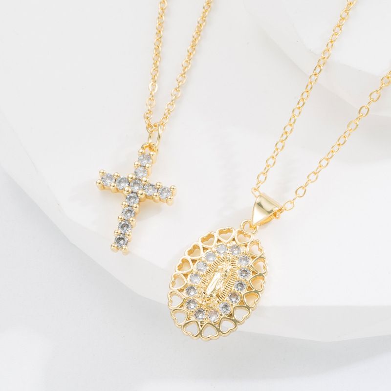 Fashion Human Cross Oval Copper Necklace Inlaid Zircon Copper Necklaces