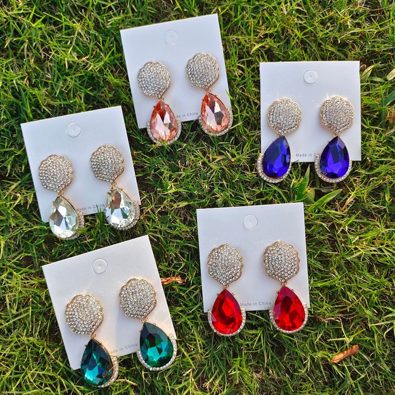 Fashion Round Water Droplets Alloy Inlay Rhinestone Earrings