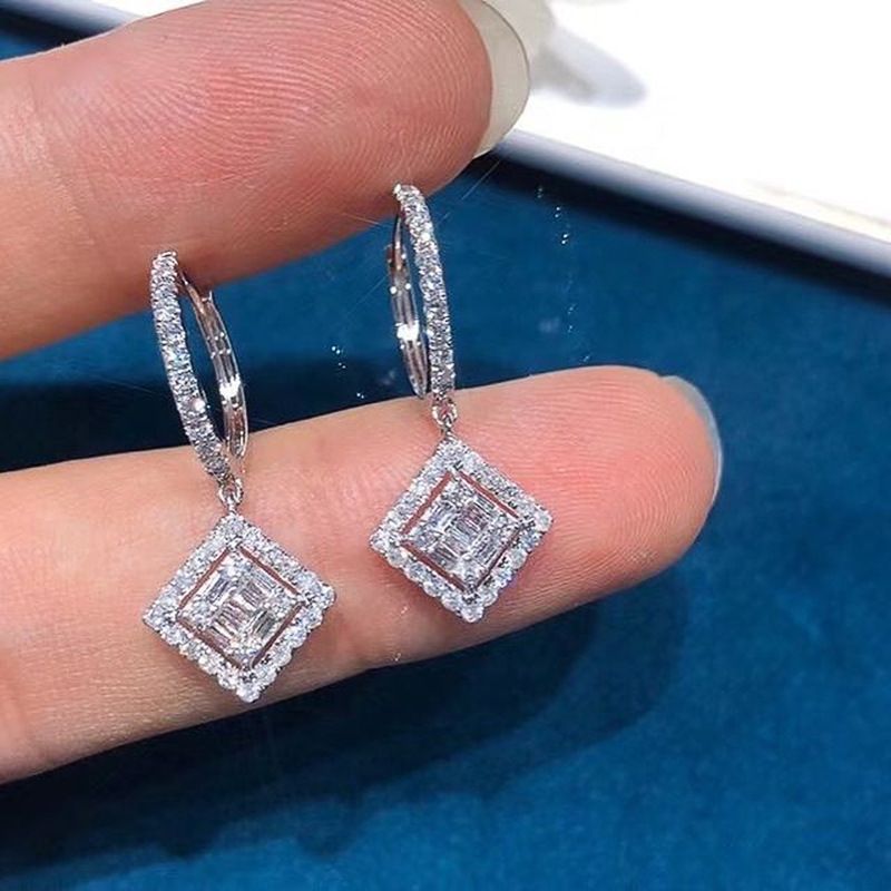 Simple Style Geometric Copper Earrings Diamond Artificial Gemstones Copper Earrings