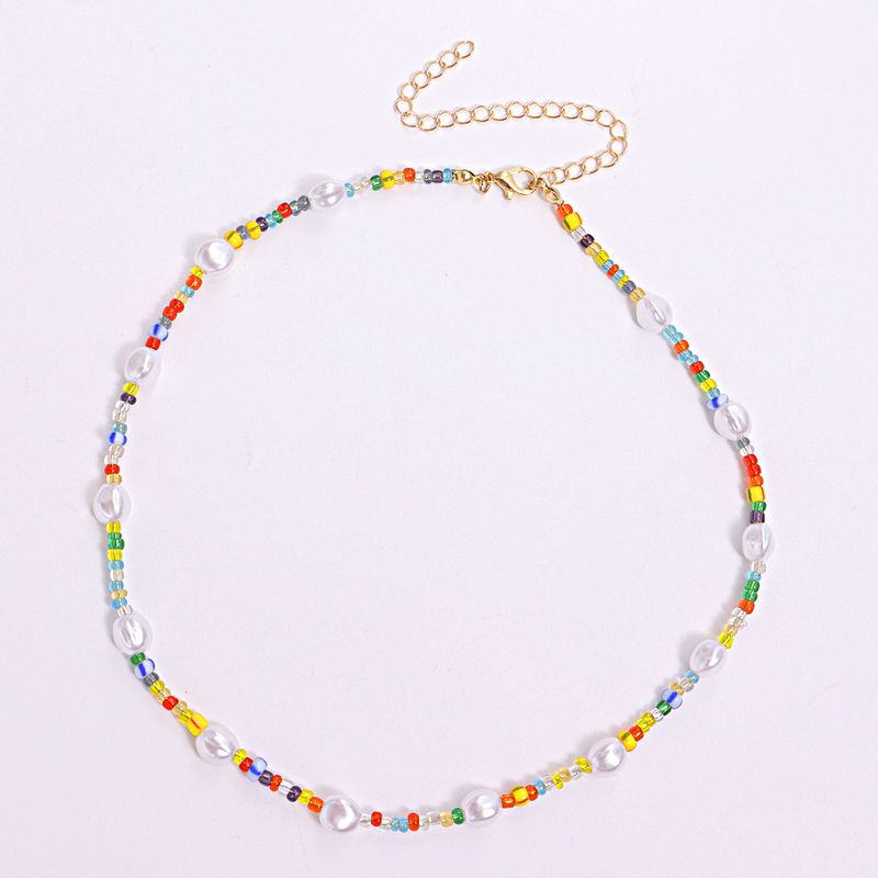 Bohemian Geometric Mixed Materials Beaded Necklace